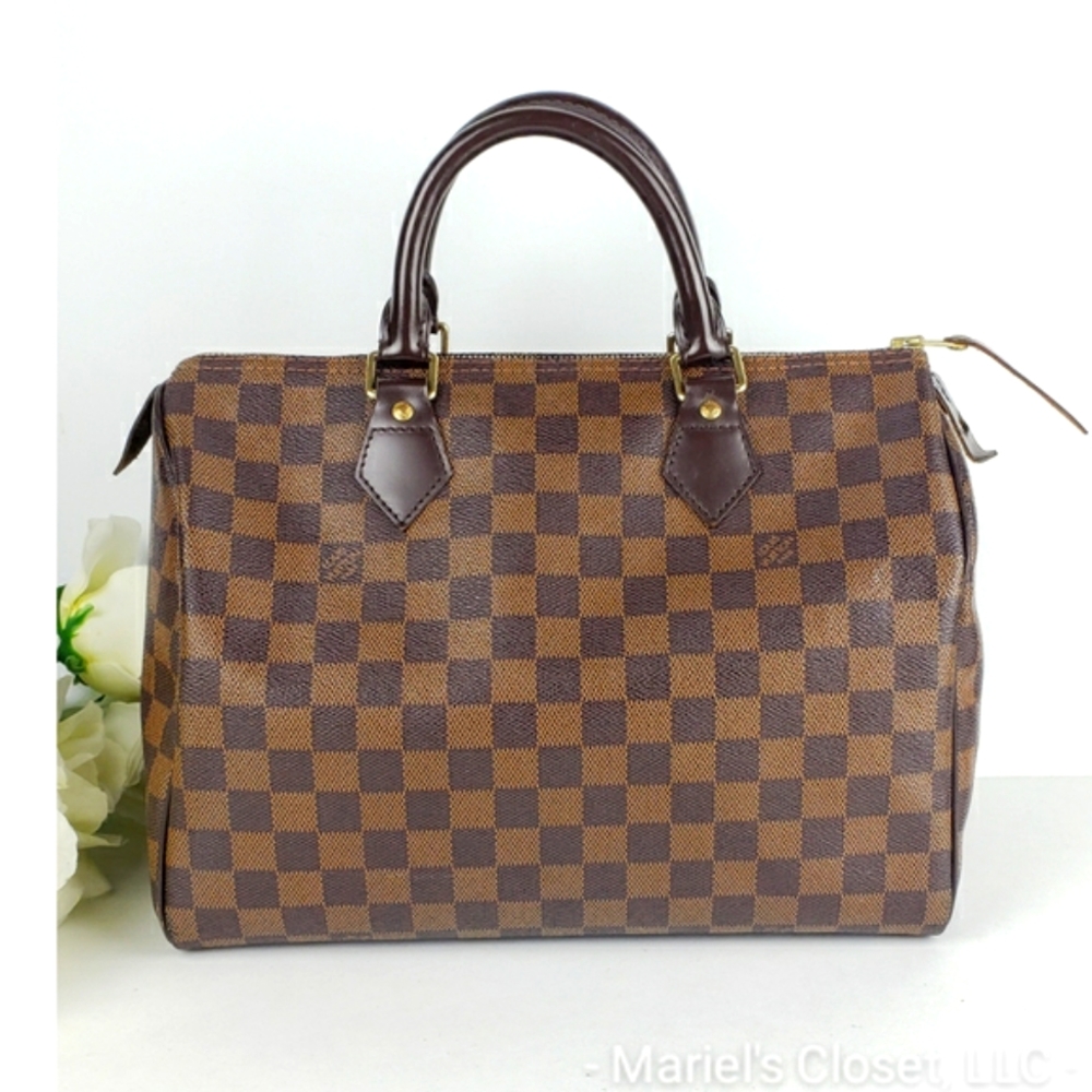 Authentic Louis Vuitton Damier Ebene Speedy 30 Handbag #2737M